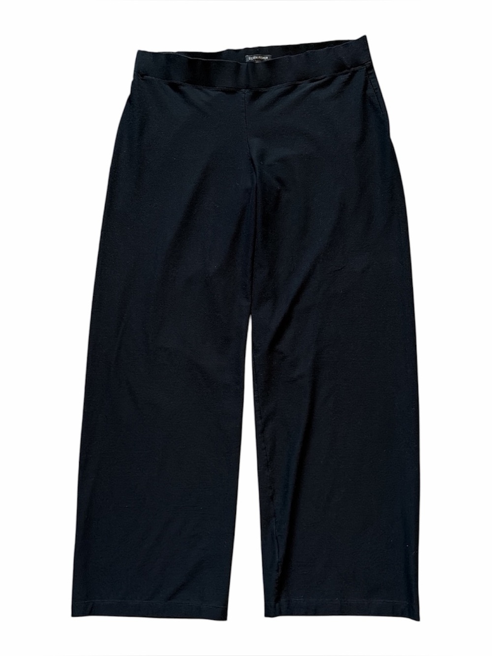 Eileen Fisher Washable Stretch Crepe High Pant Black Size Large Wide Leg Pull-On
